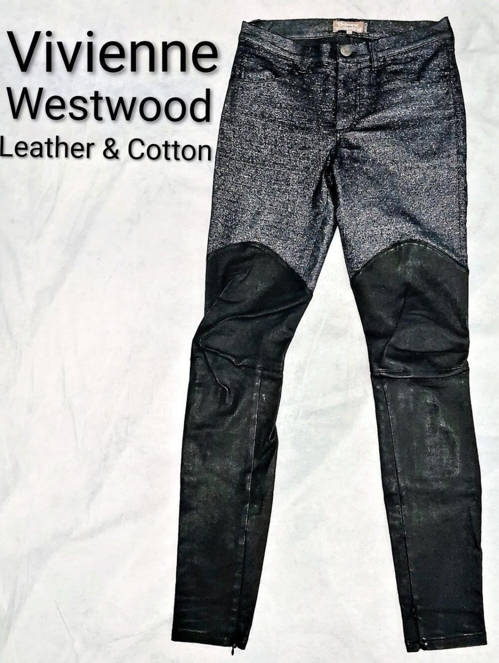 Vivienne Westwood Leather Cotton Skinny Jeans Metallic Dark Navy Mid Dise 26 S